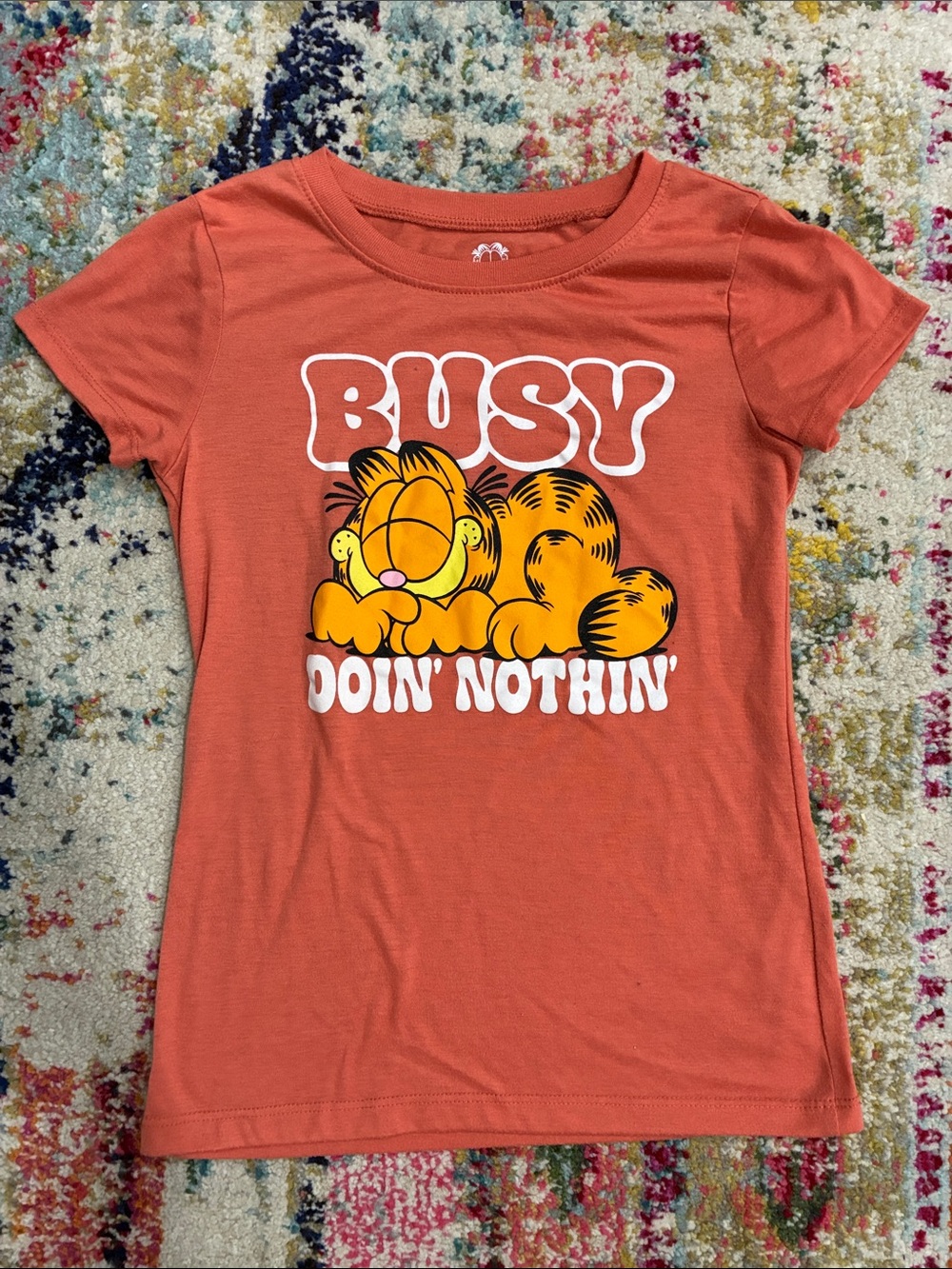 3/$10 Youth Nickelodeon Orange Garfield 'Busy Doin' Nothin'' Short Sleeve tee